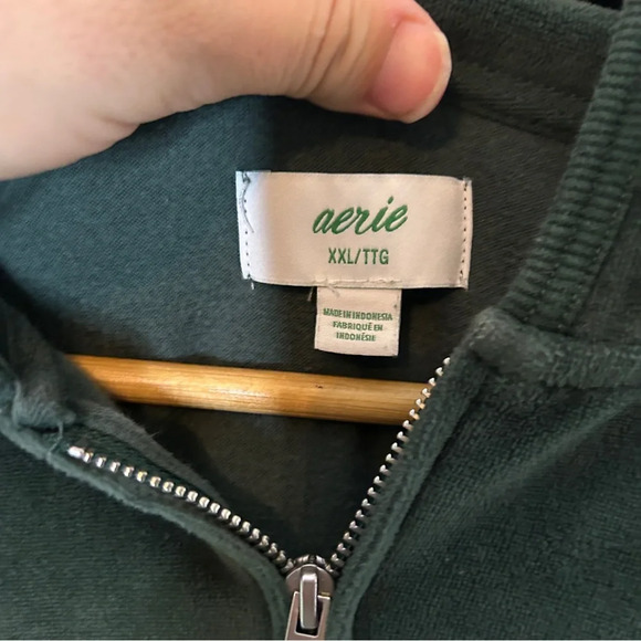 Aerie Dark Green Velour Zipper Hoodie Semi Cropped Size XXL - Picture 3 of 5